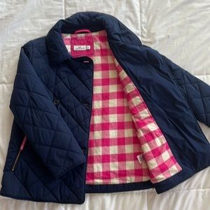 Vineyard Vines Kids Navy Puffer Jacket with Pink Checkered Inside Medium
